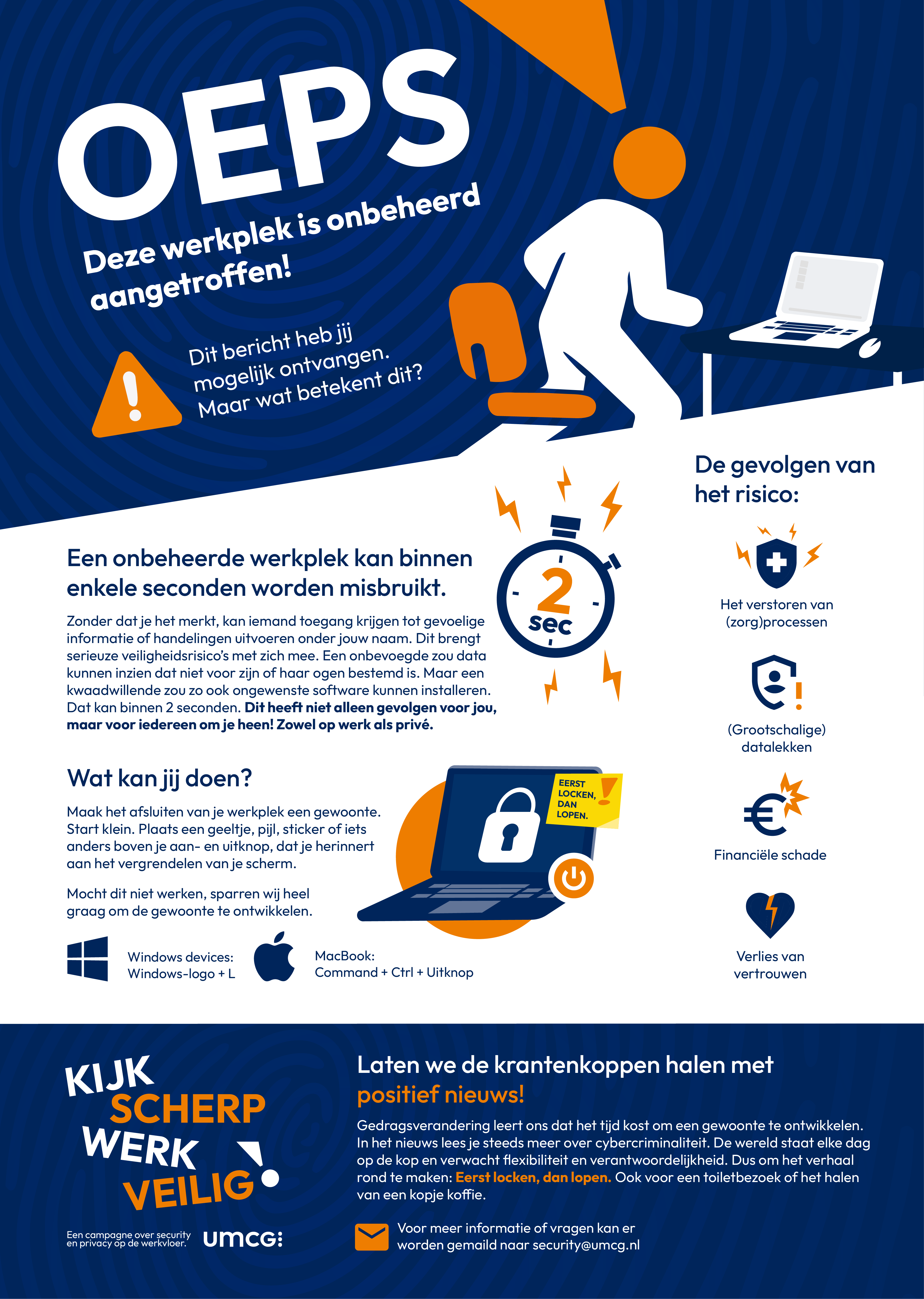 OEPS - Deze werkplek is onbeheerd aangetroffen - UMCG security campagne poster